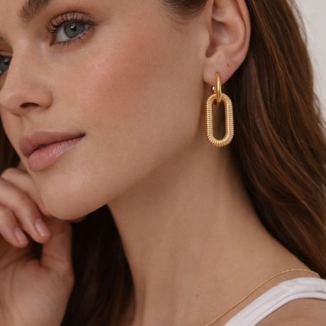 Ribbed Oval Drop Earrings